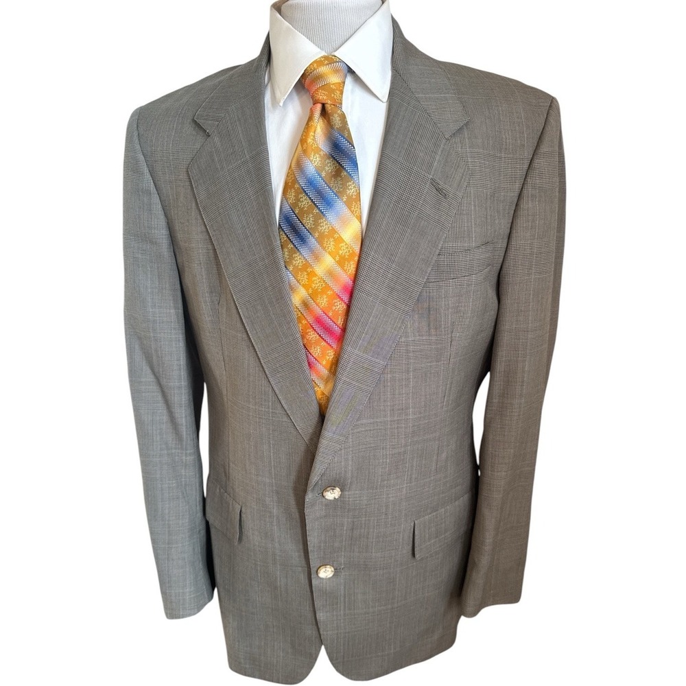 Hart Schaffner Marx Blazer Sz 42L Gray Plaid Sport Coat Suit Jacket USA VTG